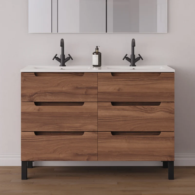 Meuble de salle de bain 140cm double vasque - 6 tiroirs - RIZA