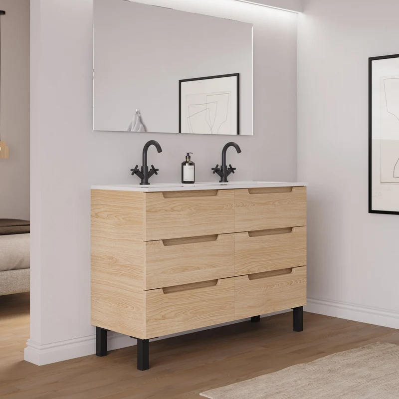 Meuble de salle de bain 140cm double vasque - 6 tiroirs - RIZA