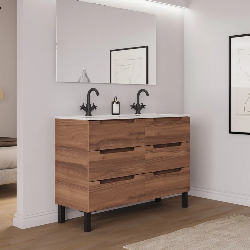 Meuble de salle de bain 140cm double vasque - 6 tiroirs - RIZA