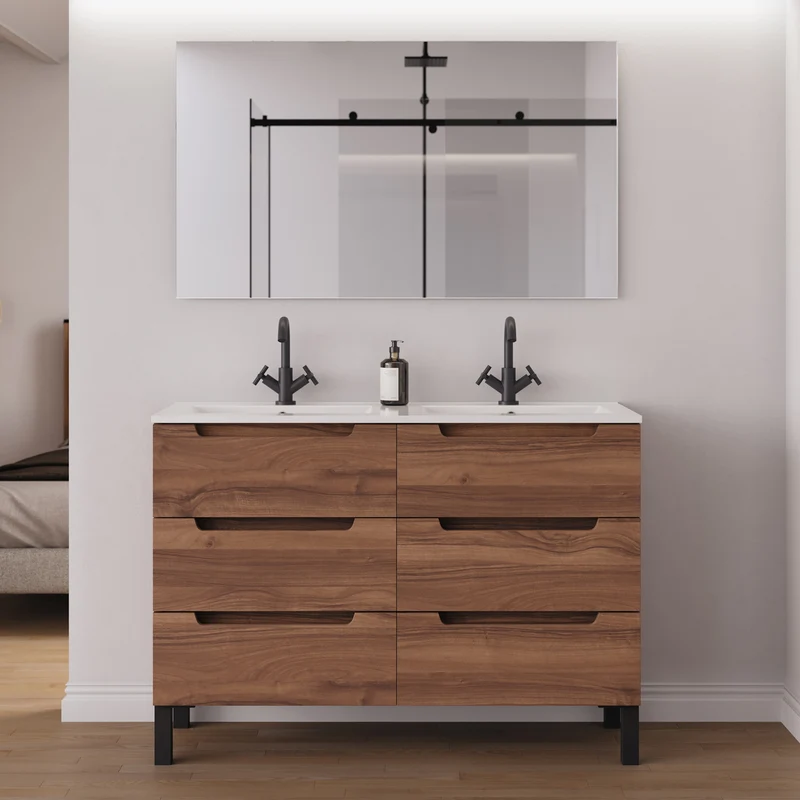 Meuble de salle de bain 140cm double vasque - 6 tiroirs - RIZA