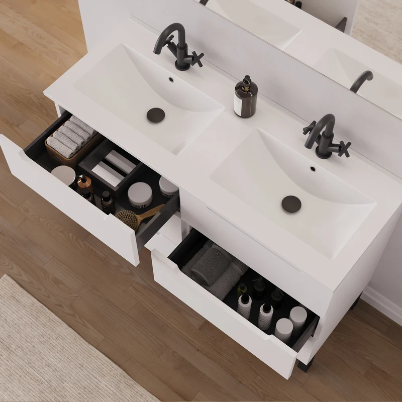 Meuble de salle de bain 140cm double vasque - 6 tiroirs - RIZA