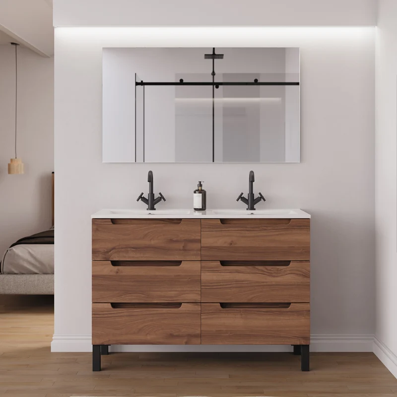 Meuble de salle de bain 140cm double vasque - 6 tiroirs - RIZA