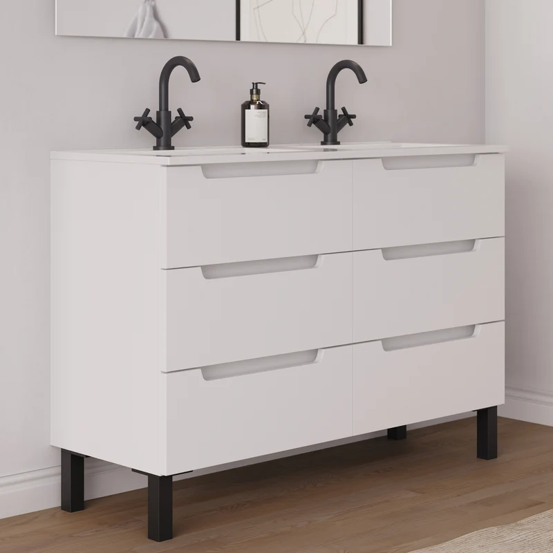 Meuble de salle de bain 140cm double vasque - 6 tiroirs - RIZA