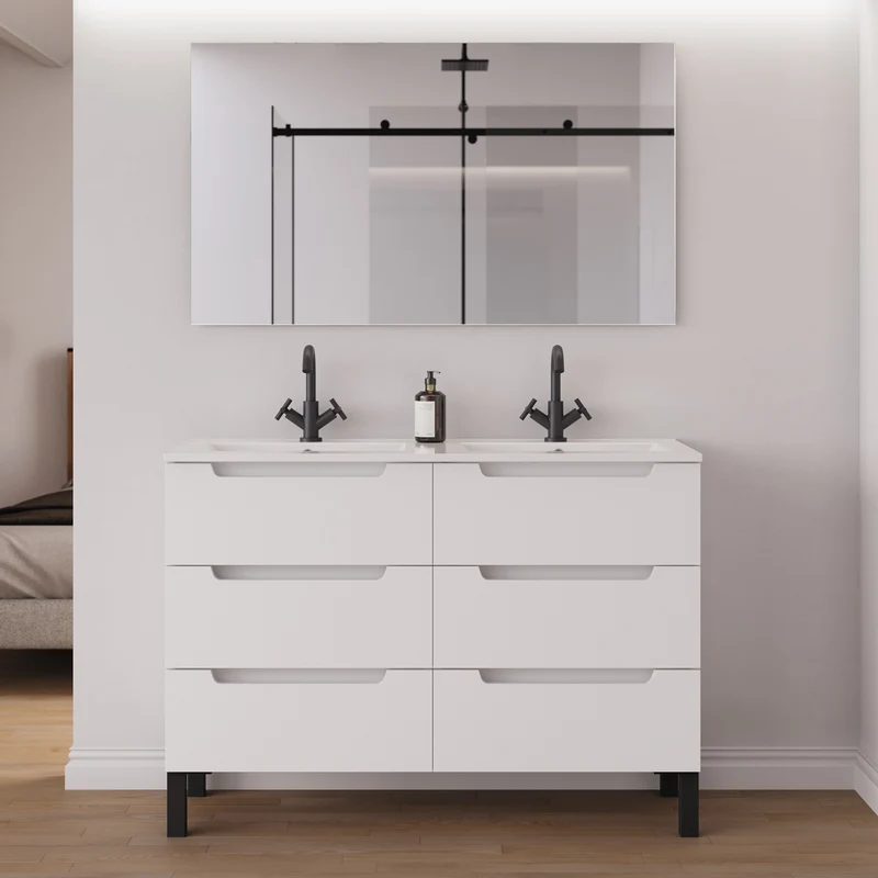 Meuble de salle de bain 140cm double vasque - 6 tiroirs - RIZA