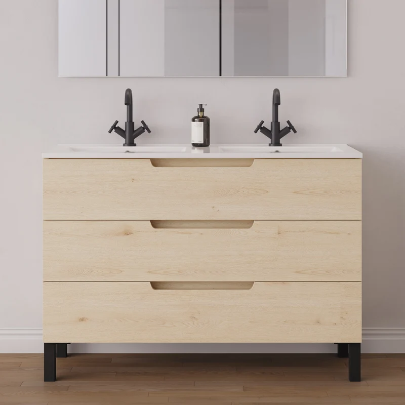 Meuble de salle de bain 120cm double vasque - 3 tiroirs - RIZA