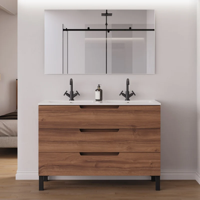 Meuble de salle de bain 120cm double vasque - 3 tiroirs - RIZA