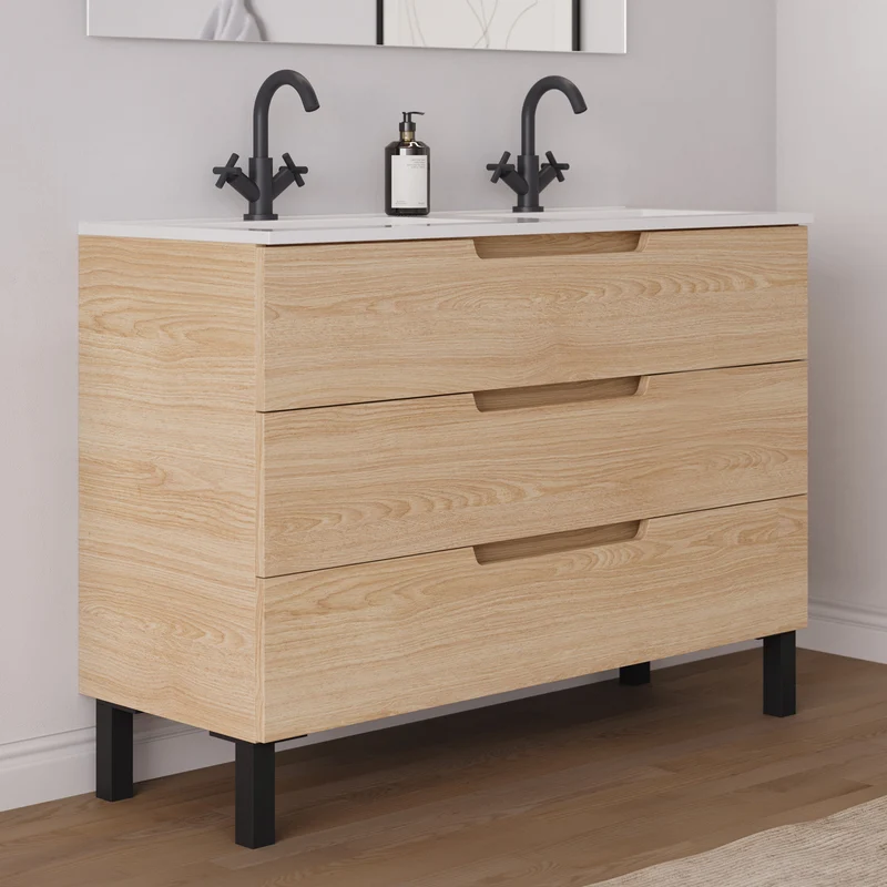 Meuble de salle de bain 120cm double vasque - 3 tiroirs - RIZA