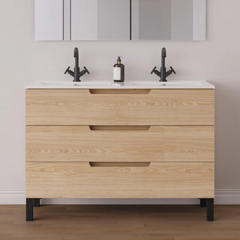 Meuble de salle de bain 120cm double vasque - 3 tiroirs - RIZA