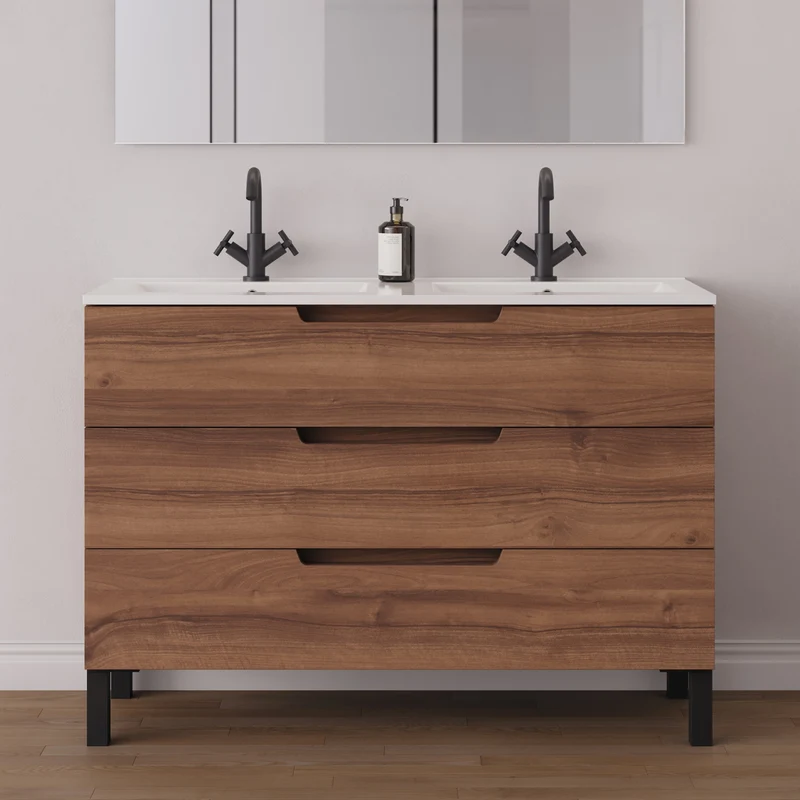 Meuble de salle de bain 120cm double vasque - 3 tiroirs - RIZA
