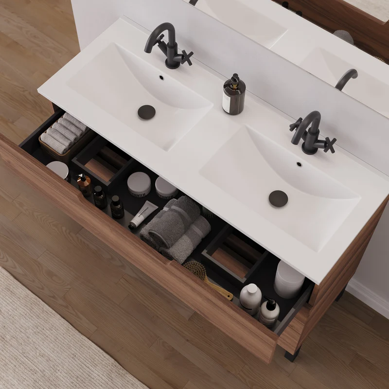 Meuble de salle de bain 120cm double vasque - 3 tiroirs - RIZA