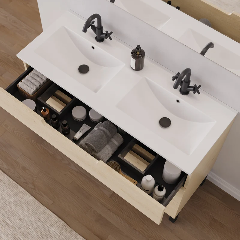 Meuble de salle de bain 120cm double vasque - 3 tiroirs - RIZA