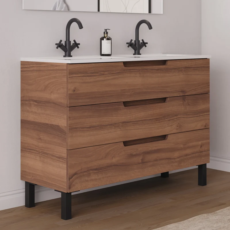 Meuble de salle de bain 120cm double vasque - 3 tiroirs - RIZA