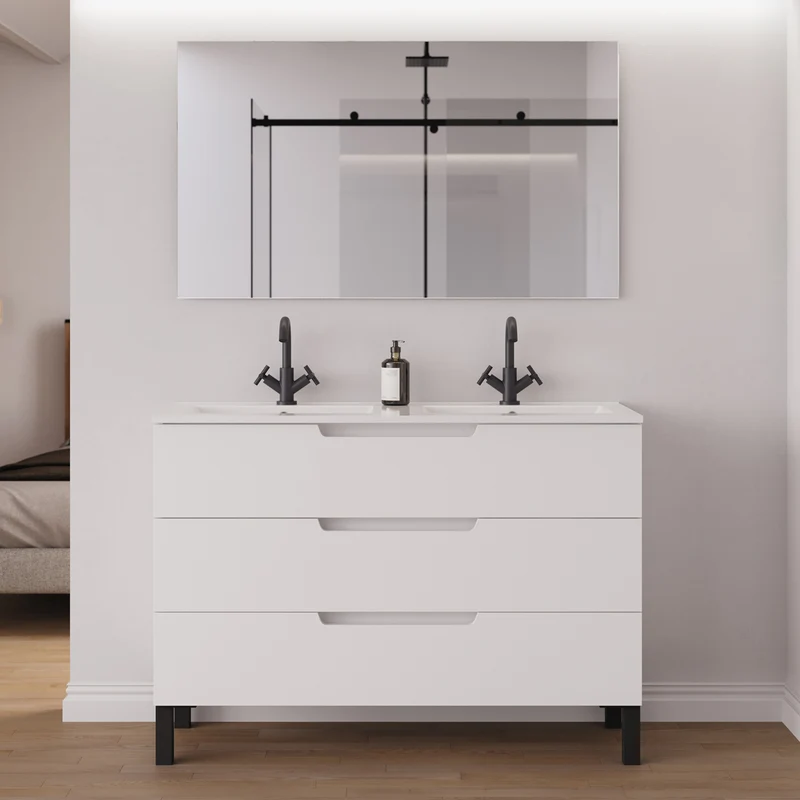 Meuble de salle de bain 120cm double vasque - 3 tiroirs - RIZA