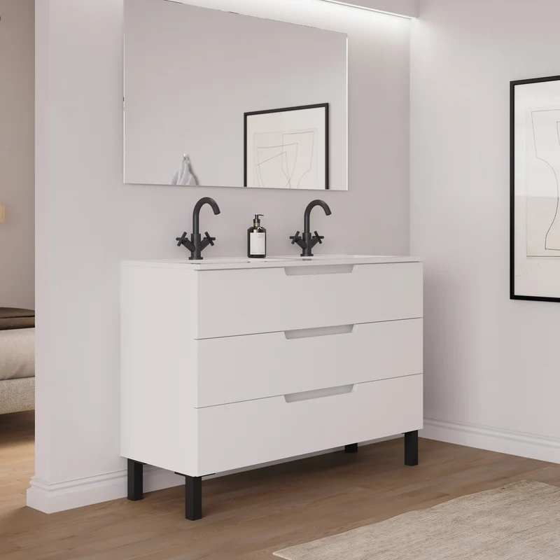 Meuble de salle de bain 120cm double vasque - 3 tiroirs - RIZA