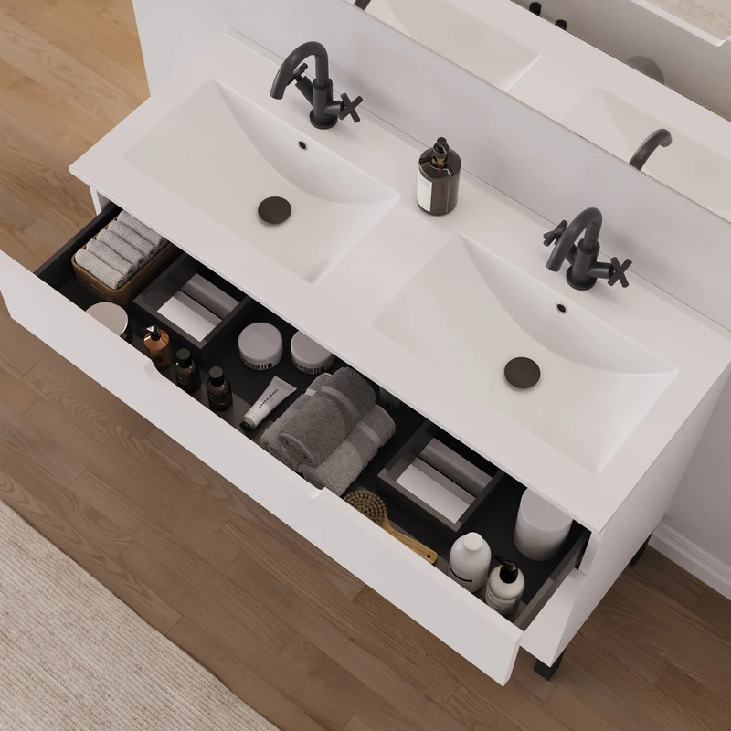 Meuble de salle de bain 120cm double vasque - 3 tiroirs - RIZA