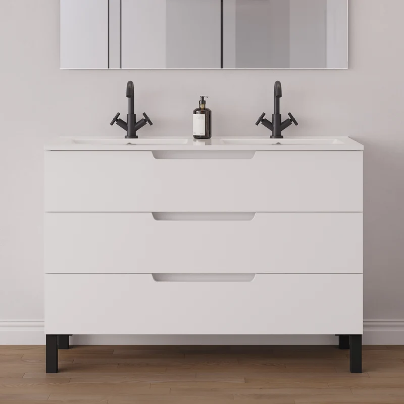 Meuble de salle de bain 120cm double vasque - 3 tiroirs - RIZA