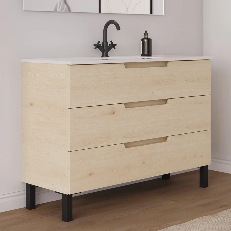 Meuble de salle de bain 120cm simple vasque - 3 tiroirs - RIZA