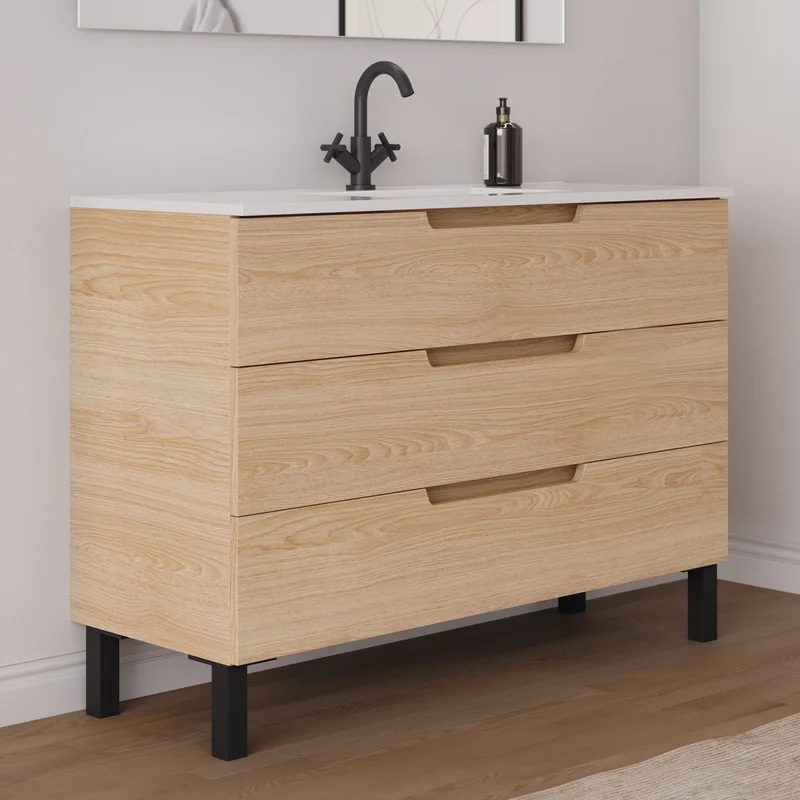 Meuble de salle de bain 120cm simple vasque - 3 tiroirs - RIZA