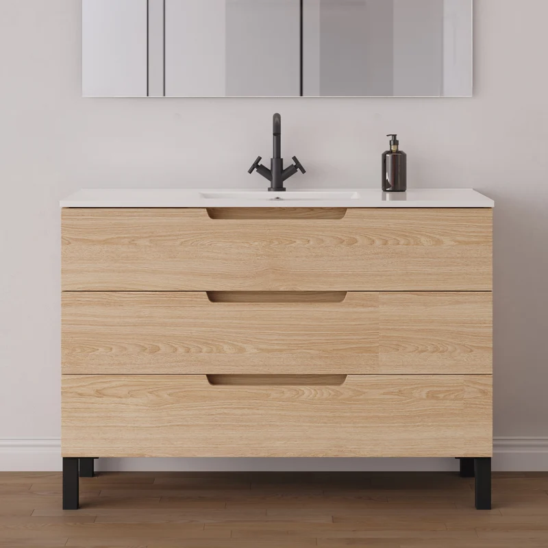 Meuble de salle de bain 120cm simple vasque - 3 tiroirs - RIZA