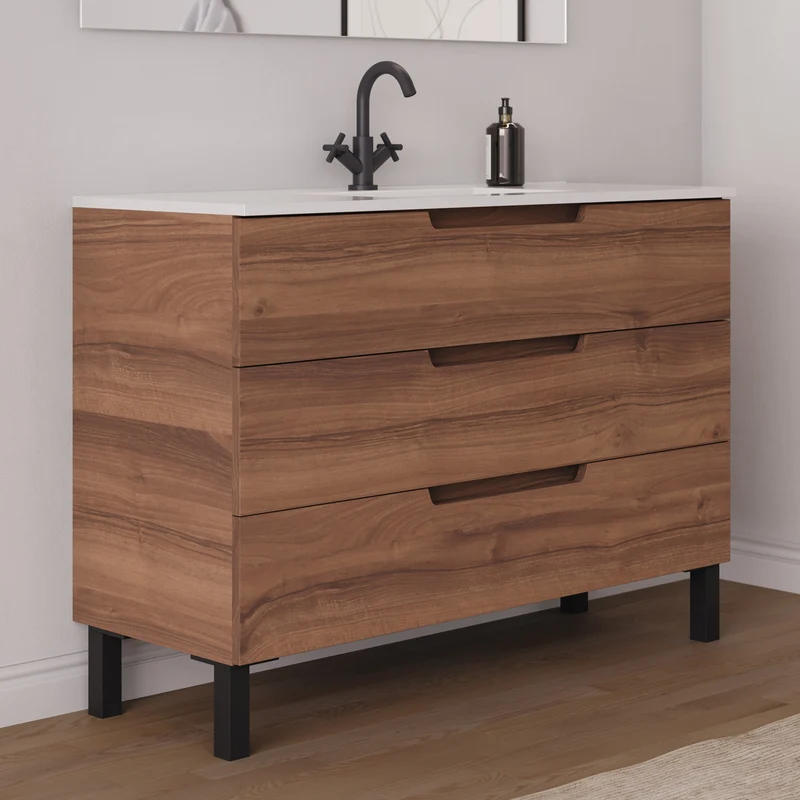 Meuble de salle de bain 120cm simple vasque - 3 tiroirs - RIZA