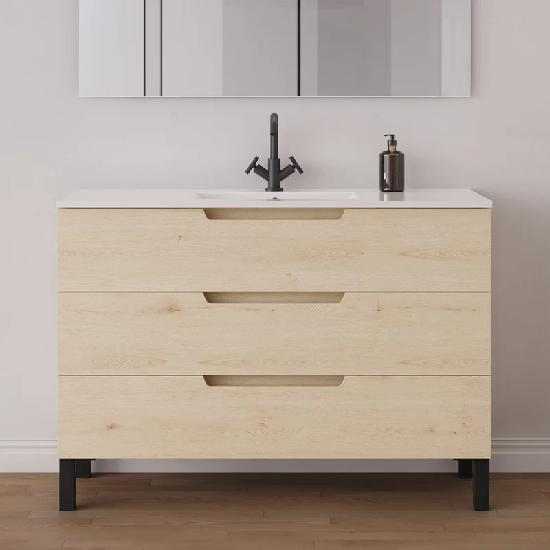 Meuble de salle de bain 120cm simple vasque - 3 tiroirs - RIZA