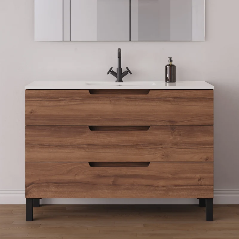Meuble de salle de bain 120cm simple vasque - 3 tiroirs - RIZA