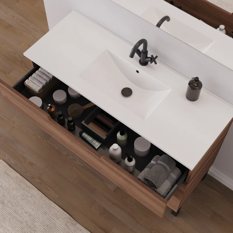 Meuble de salle de bain 120cm simple vasque - 3 tiroirs - RIZA