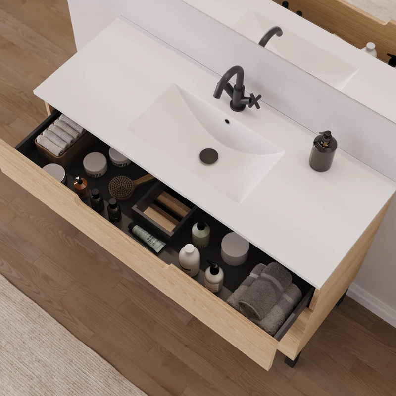 Meuble de salle de bain 120cm simple vasque - 3 tiroirs - RIZA