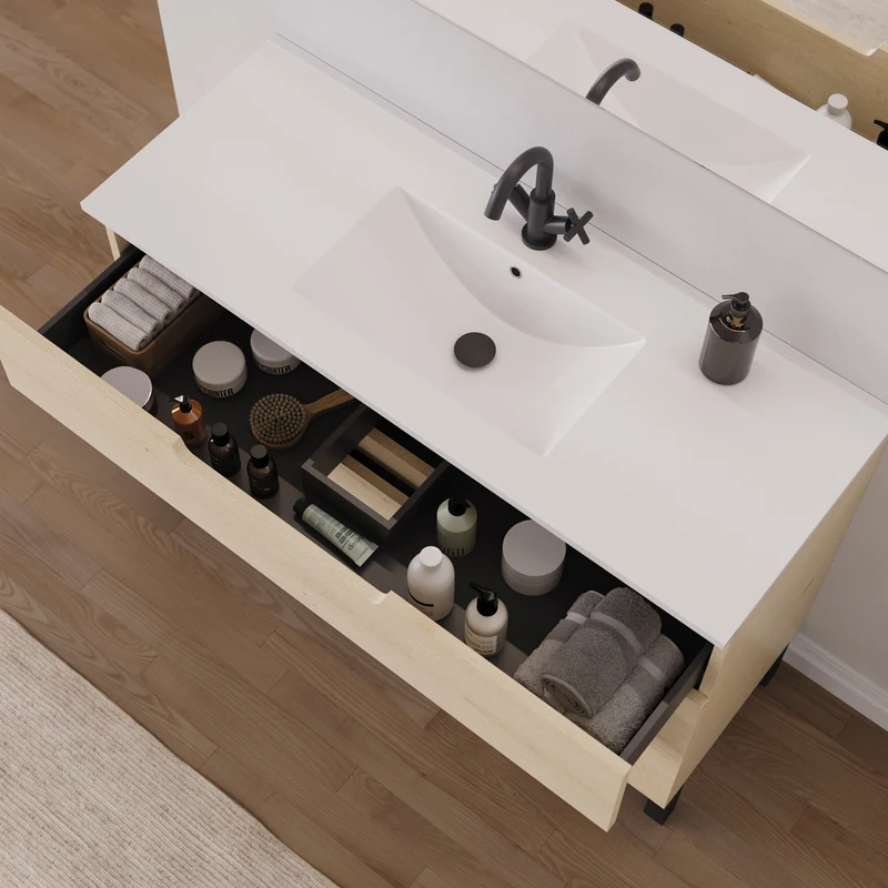 Meuble de salle de bain 120cm simple vasque - 3 tiroirs - RIZA
