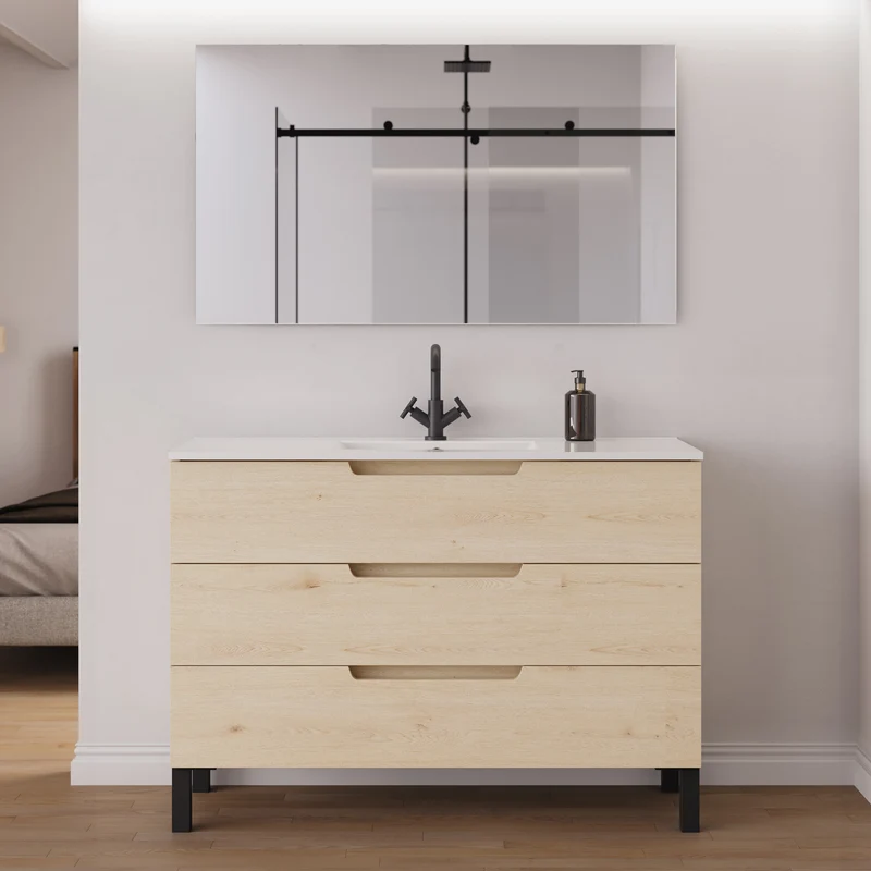 Meuble de salle de bain 120cm simple vasque - 3 tiroirs - RIZA