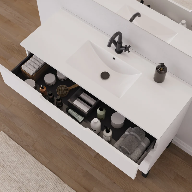 Meuble de salle de bain 120cm simple vasque - 3 tiroirs - RIZA