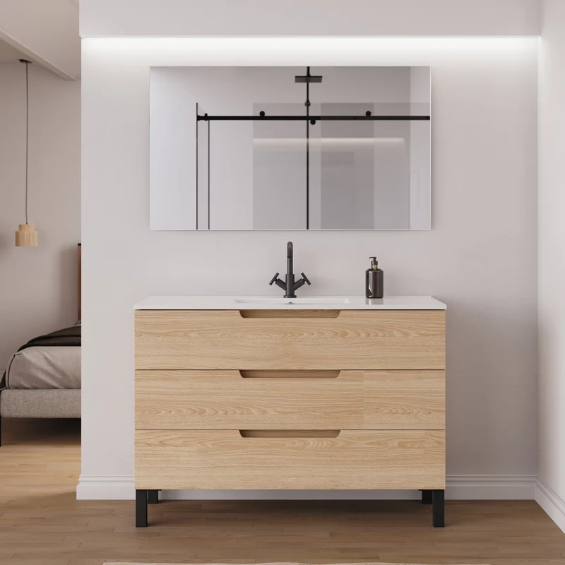 Meuble de salle de bain 120cm simple vasque - 3 tiroirs - RIZA