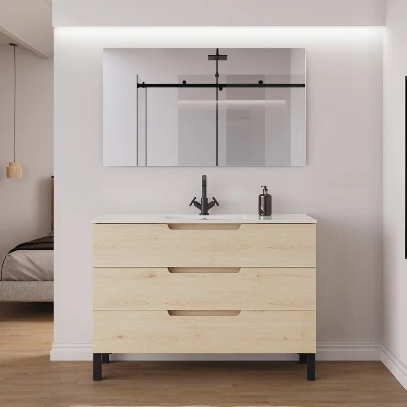 Meuble de salle de bain 120cm simple vasque - 3 tiroirs - RIZA