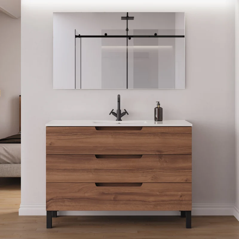 Meuble de salle de bain 120cm simple vasque - 3 tiroirs - RIZA