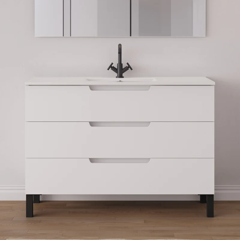 Meuble de salle de bain 120cm simple vasque - 3 tiroirs - RIZA