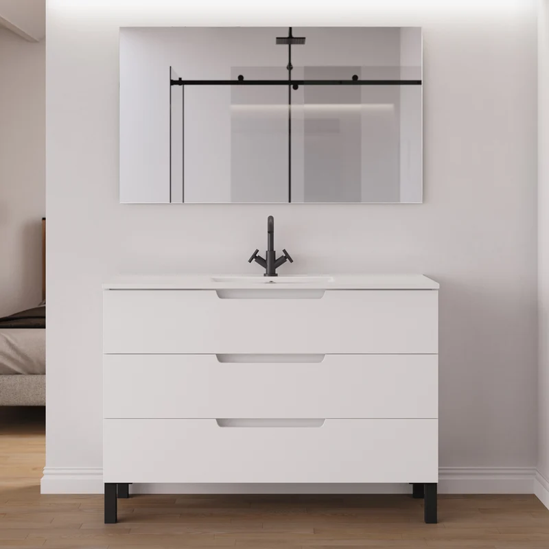 Meuble de salle de bain 120cm simple vasque - 3 tiroirs - RIZA
