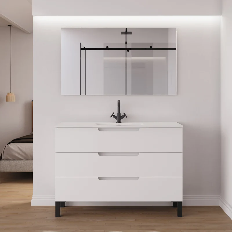 Meuble de salle de bain 120cm simple vasque - 3 tiroirs - RIZA