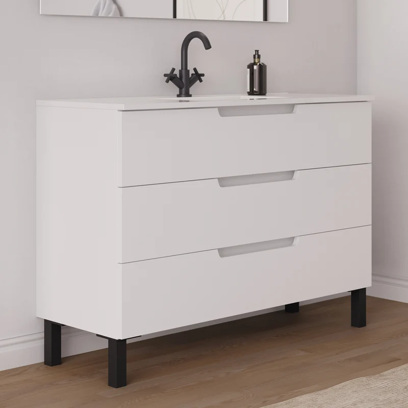 Meuble de salle de bain 120cm simple vasque - 3 tiroirs - RIZA