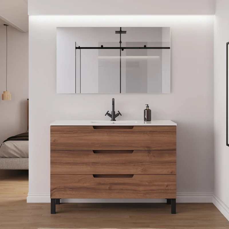 Meuble de salle de bain 120cm simple vasque - 3 tiroirs - RIZA