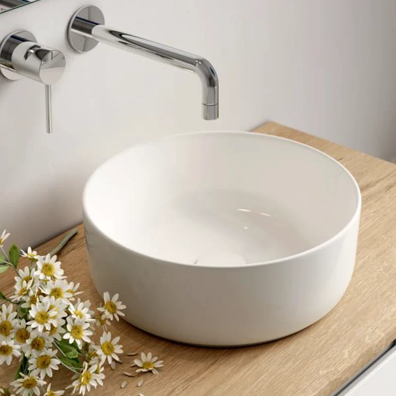 Vasque à poser ronde en céramique blanche - ARES - 37cm