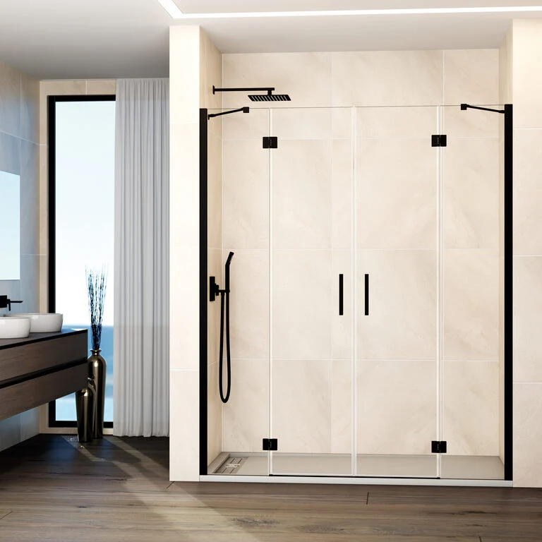 Mampara frontal abatible 2fijos+2puertas GLASS