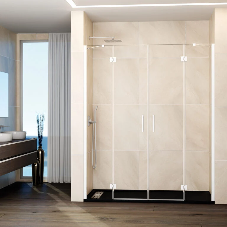 Mampara frontal abatible 2fijos+2puertas GLASS