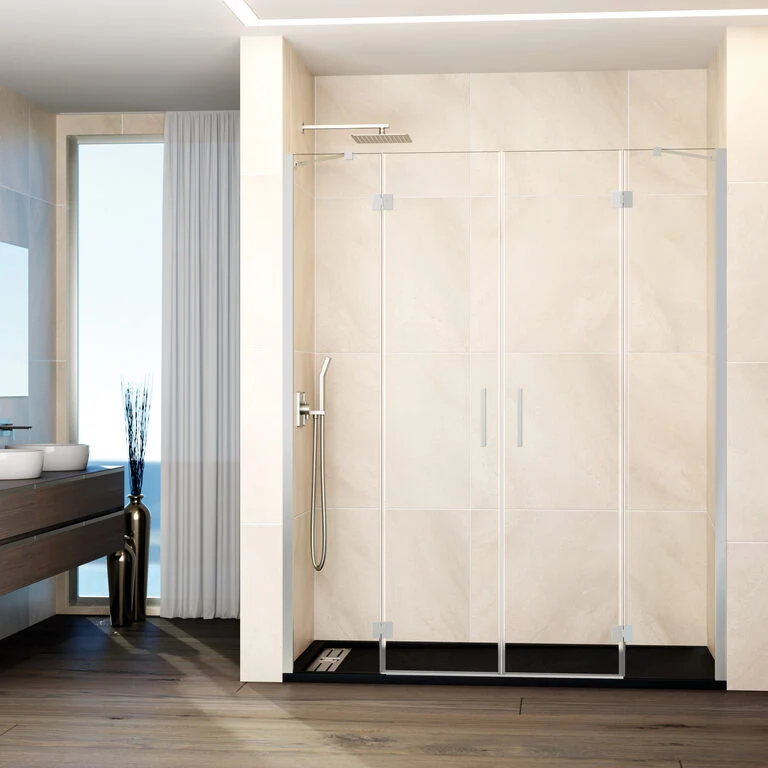 Mampara frontal abatible 2fijos+2puertas GLASS