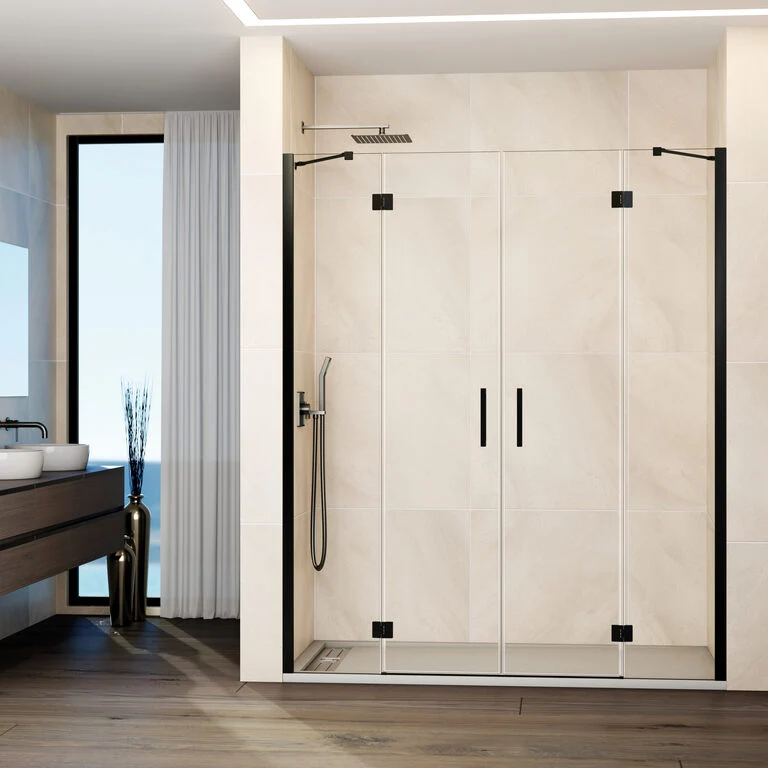 Mampara frontal abatible 2fijos+2puertas GLASS