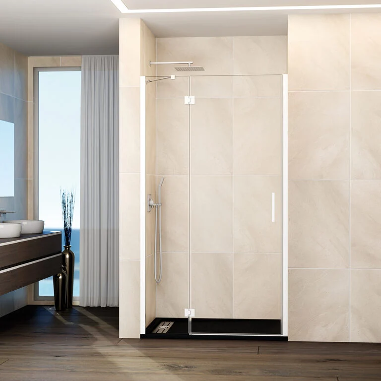Mampara frontal abatible fijo+puerta c/cierre perfil GLASS