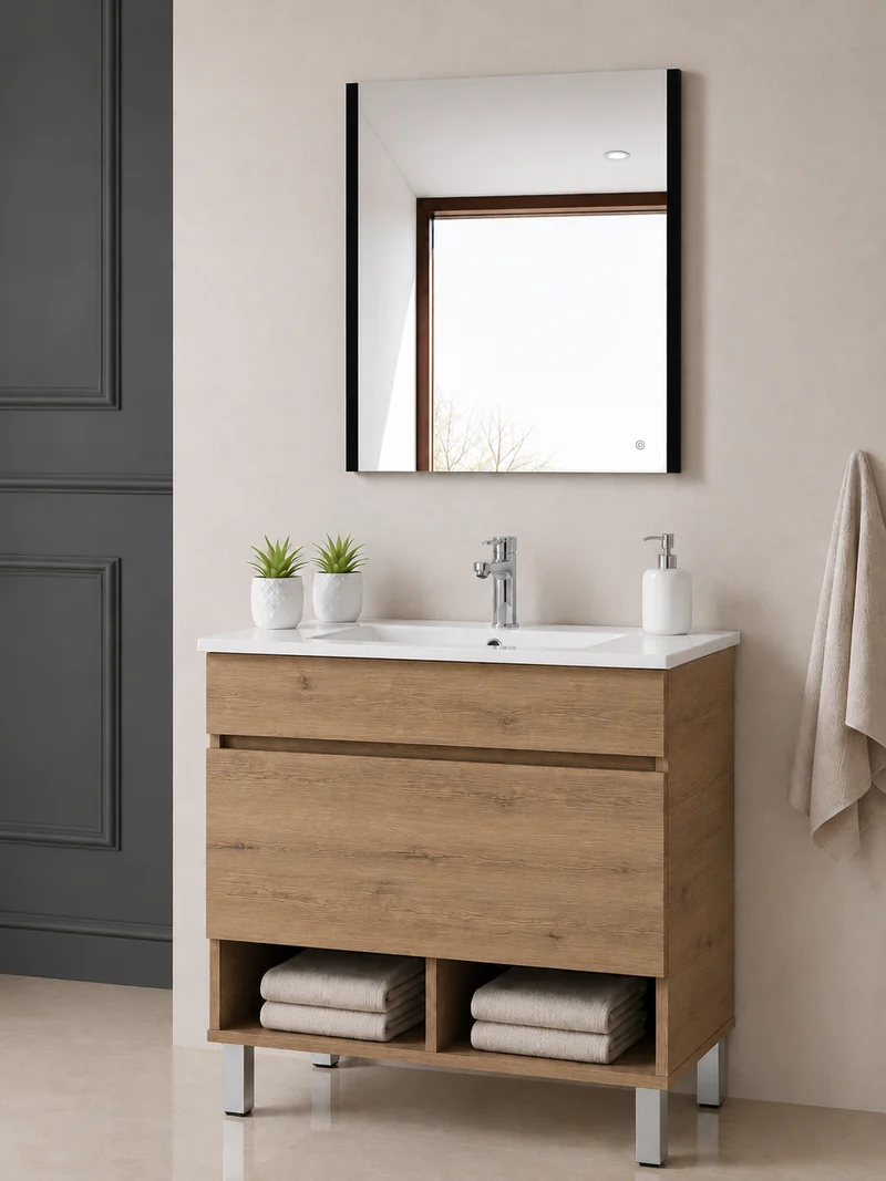 Mueble de baño con patas NEBARI con cajón y lavabo extraplano