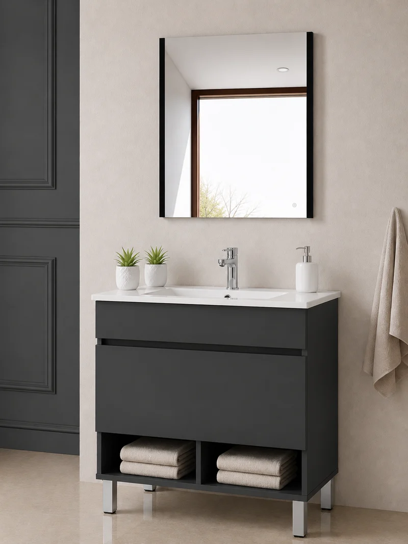 Mueble de baño con patas NEBARI con cajón y lavabo extraplano