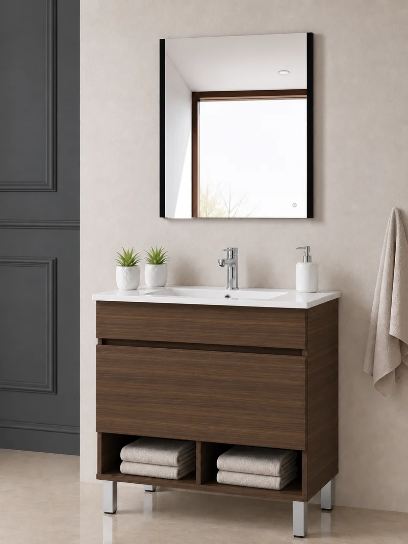 Mueble de baño con patas NEBARI con cajón y lavabo extraplano