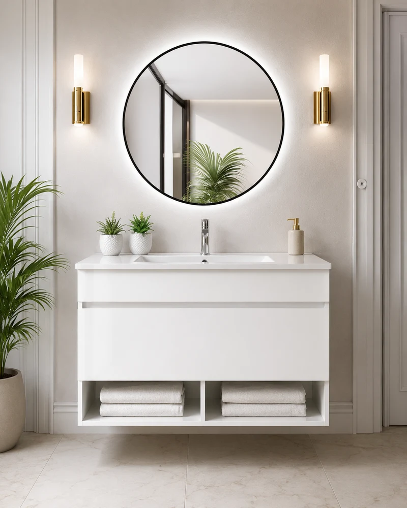 Mueble de baño suspendido NEBARI con cajón y lavabo extraplano