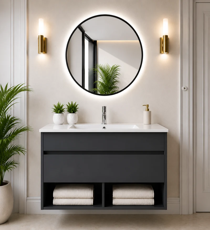 Mueble de baño suspendido NEBARI con cajón y lavabo extraplano